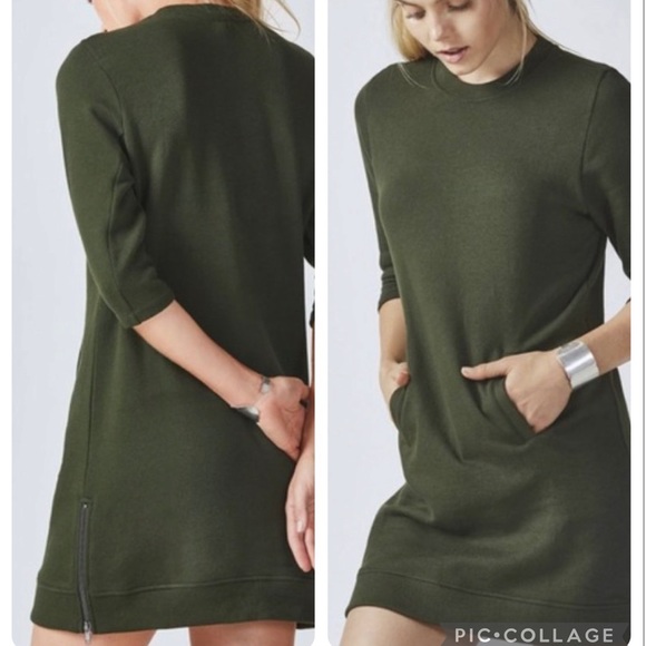 Elena Fabletics XS Dark Olive SweatShirt Dress Fleece Lining Front Pockets - Picture 1 of 12
